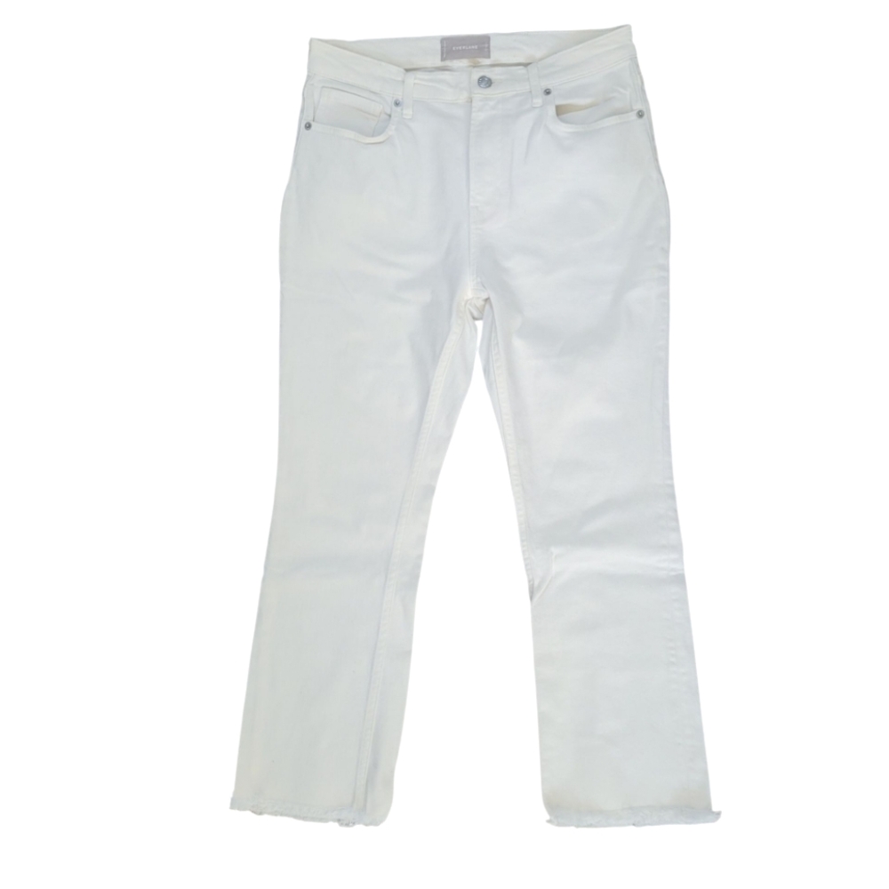 Everlane High Rise Kick Crop Jeans Frayed Ankle White Denim Nautical Preppy 29 - Picture 3 of 10